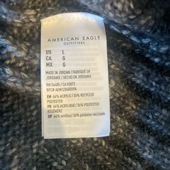American Eagle Charcoal Grey and white cable knit sweater size L - Picture 4 of 4
